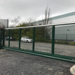 Green Automated Steel And Mesh Panel Gate